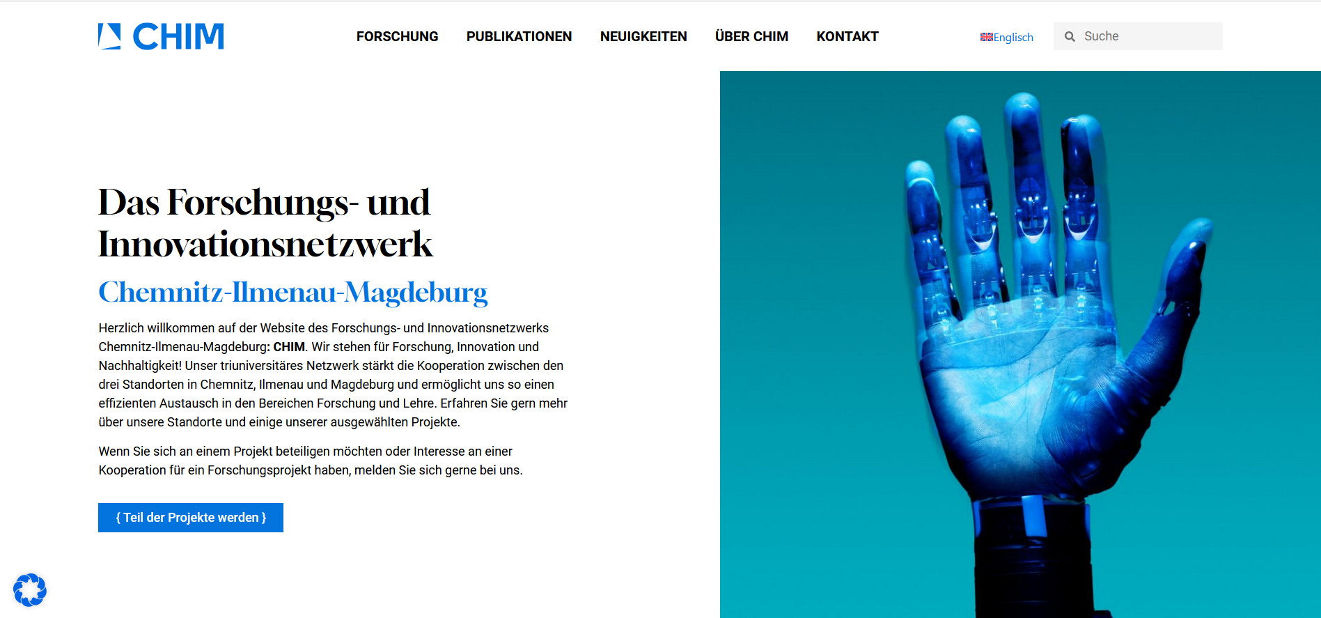 Screenshot of the homepage of www.forschungsnetzwerk-chim.de